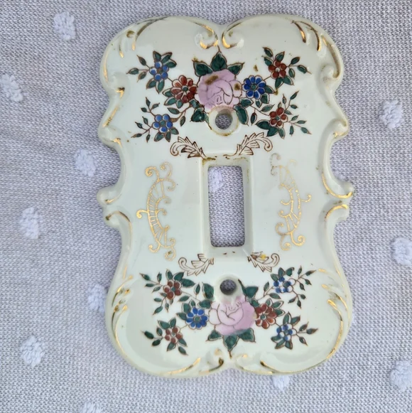 VTG Set of 5 Arnart Japan Porcelain Floral Light Switch Covers | Gold Gilt S7310 - Picture 5 of 14